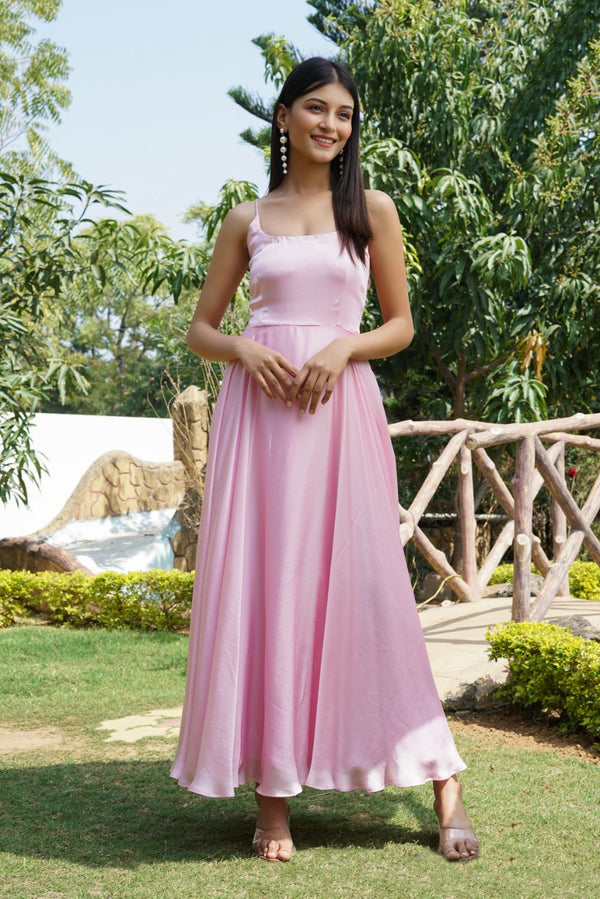 Rose Pink sleeveless Anarkali suit set with dupatta