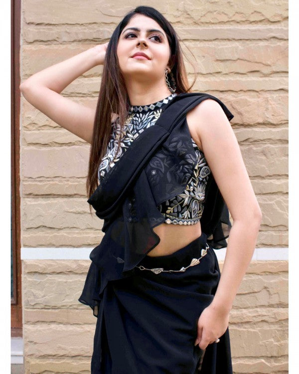 Buy SHRITHI Fashion Fab Drape Detailed Dhoti Style Ready To Wear Saree With  Sequin Embellished Unstitched Blouse Piece Black for Girls (10-11Years)  Online in India, Shop at FirstCry.com - 15853071