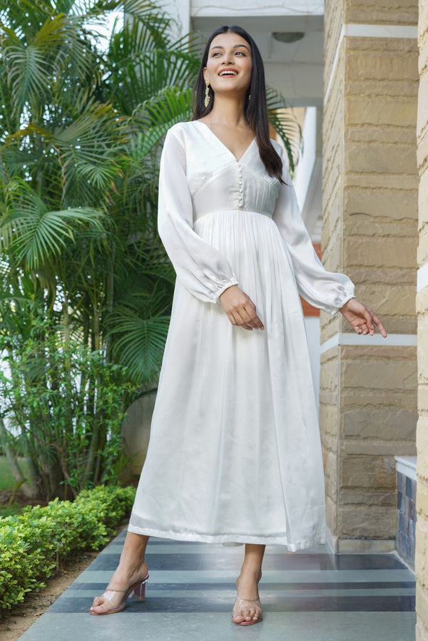 White Maxi dress with balloon sleeves