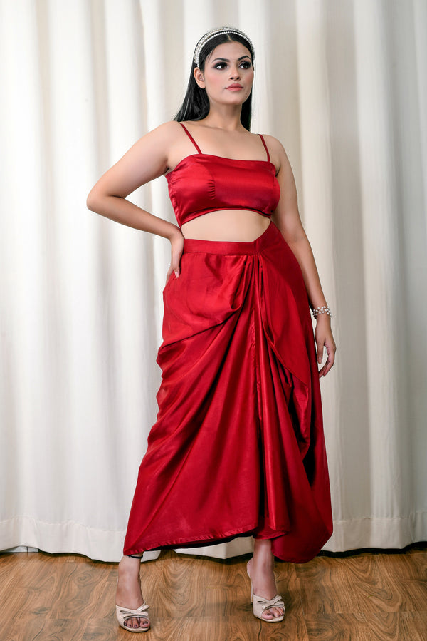 Deep Red Satin Bustier with Straps